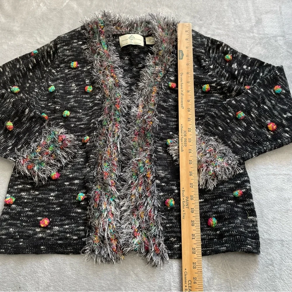 Design Options Holiday Cardigan Sweater XL Fringe Bobble Static Marl Wool‎ Blend